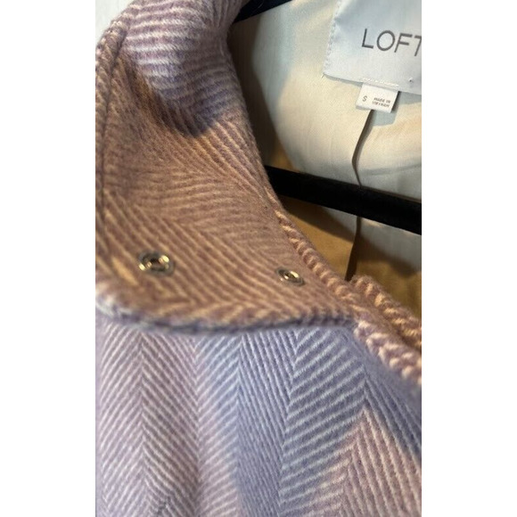 LOFT Lilac Wool Blend Pea Coat Jacket Herringbone Asymmetric Zip Pockets Small - Picture 6 of 11